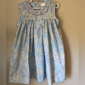 Eliza James Kids Blue Floral Sleeveless Dress with Ruffle Collar - Size 6